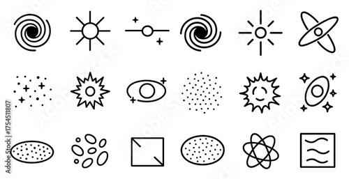 Space exploration line icons set – linear, outline, galaxy and astronomy symbols