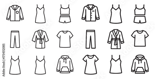 Fashion and apparel outline icons set – clothing, garment, wardrobe symbols