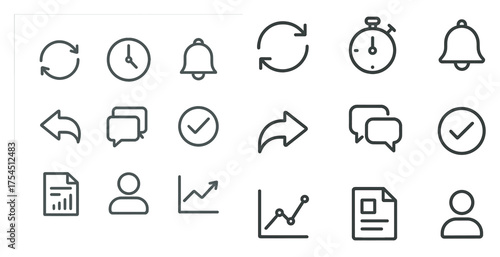Time management outline icons set – linear, clock, schedule and organization tools