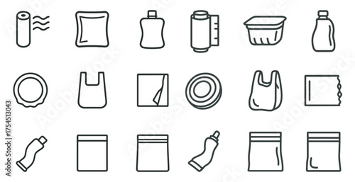 Zero waste line icons set – linear, outline, sustainable lifestyle symbols