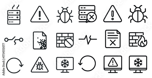 Cybersecurity and data protection icons set – outline, linear, threat symbols