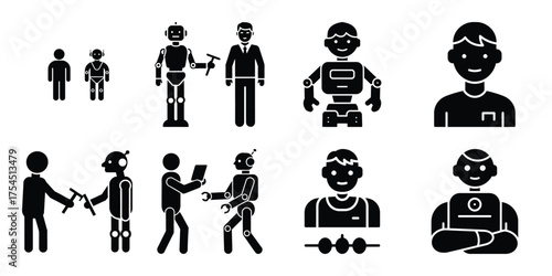 human robot collaboration icon set
