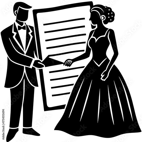 Marriage Contract Vector | Legal Agreement Illustration for Wedding & Documentation