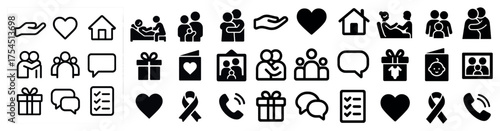 Family and community solid icons set – filled, silhouette, support and relationships