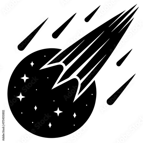 Printable meteor shower icon, perfect for celestial, night sky, and cosmic designs.