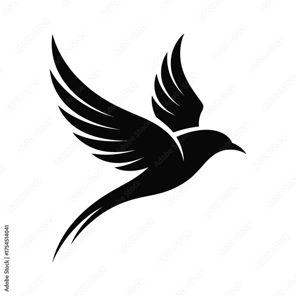 Obraz premium Elegant silhouette of a black bird in flight
