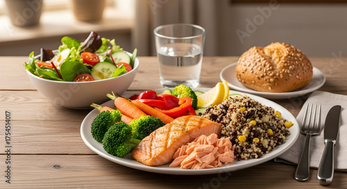 grilled salmon steak with vegetables