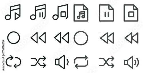 Multimedia controls icons set – outline, linear, media player symbols