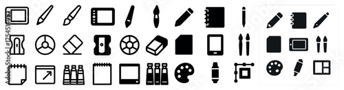 Art and drawing tools icons set – solid, filled, creative and design essentials