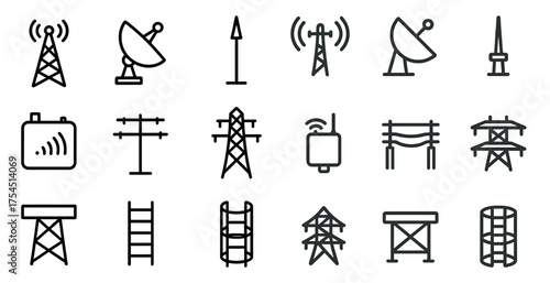 Telecommunication line icons set – signal, network, connection essentials