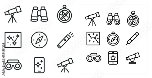 Astronomy and space icons set – line, outline, celestial and cosmic symbols
