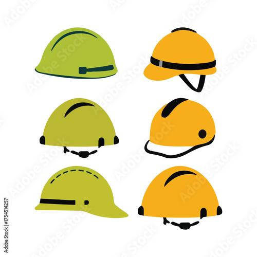 Set of safety helmets and construction hard hats icons, vector illustration