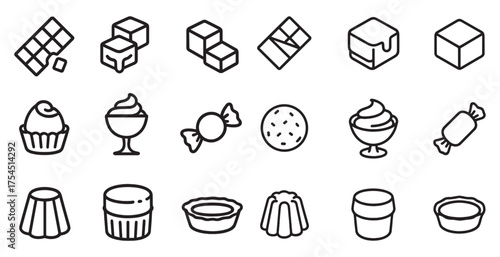 Dessert and sweets outline icons set – linear, line, pastry and treat symbols