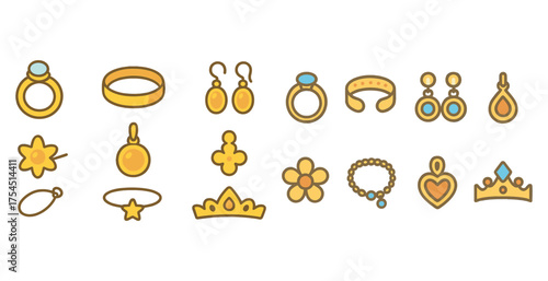 Jewelry and accessories icons set – flat, outline, fashion and style symbols