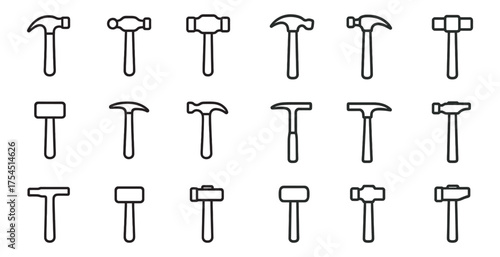 Construction tools outline icons set – linear, silhouette, building and repair symbols