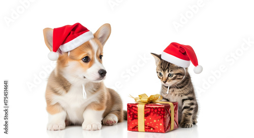 dog wearing santa claus hat