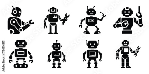robot working minimal icon set