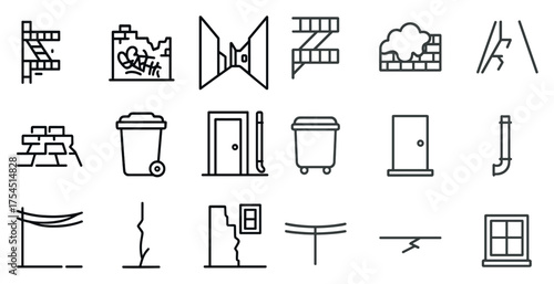 Natural disaster arrest line icons set – outlined, calamity and emergency symbols