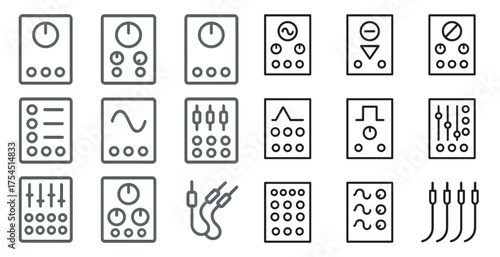 Audio technology icons set - outline, linear, sound and music equipment symbols