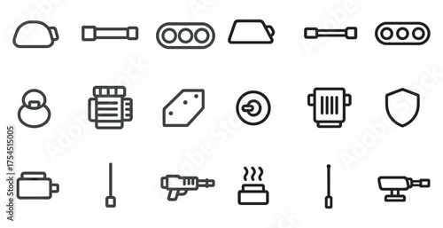 Security and protection outline icons set – linear, shield, surveillance symbols