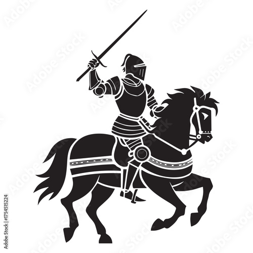 Medieval Knight in Full Armor Riding a Galloping Horse with a Lance