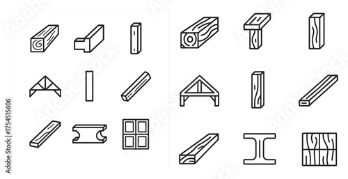 Woodworking and construction icons set – outline, linear, carpentry symbols