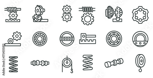 Industrial mechanics line icons set – tools, engineering, machine elements