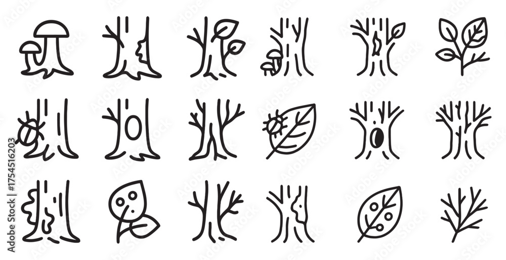 Fototapeta premium Nature and ecology outline icons set – linear, line, environmental and botanical symbols