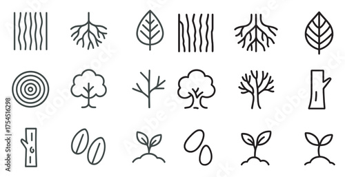 Nature and environment outline icons set – linear, eco, sustainable design symbols