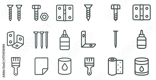Home improvement outline icons set – flat, linear, tools and hardware symbols