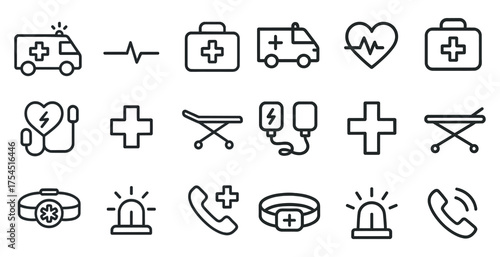 Emergency and medical line icons set – healthcare, hospital, first aid symbols