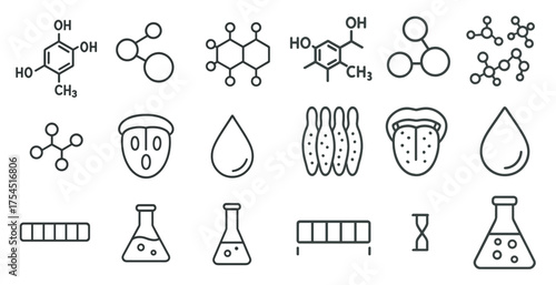 Science and chemistry line icons set – outline, biology, lab experiment symbols