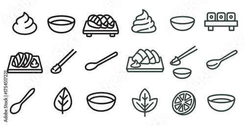 Japanese cuisine line icons set – flat, outline, sushi and food symbols