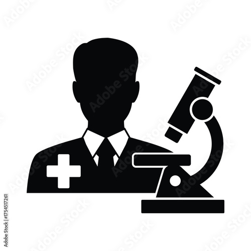 doctor man and microscope  vector icon laboratory sign web design