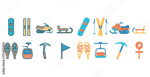 Winter sports outline icons set – skiing, snowboarding, cold weather activity symbols