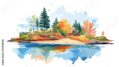 Prince Edward Island National Park. Prince Edward Island National Park hand drawn watercolor illustration