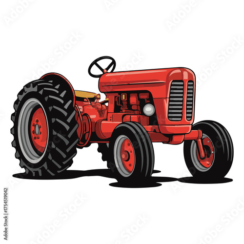 Classic Vintage Red Farm Tractor Illustration Isolated on White