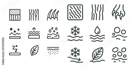 Nature elements icons set – line, outline, environmental and eco-friendly symbols