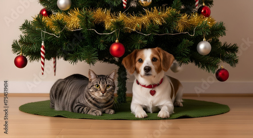 dog with christmas tree