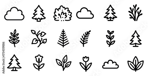 Nature and environment outline icons set – line, flat, eco and green lifestyle graphics