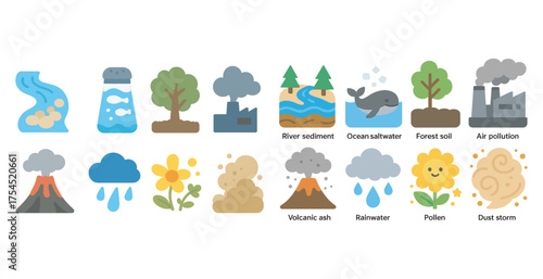 Environmental silhouette icons set – nature, pollution, conservation symbols