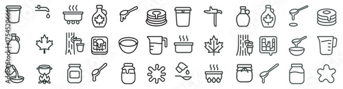 Maple syrup line icons set – flat, pancake, sweeteners and breakfast essentials