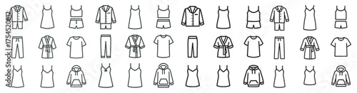Fashion and clothing outline icons set – linear, sketch, wardrobe essentials