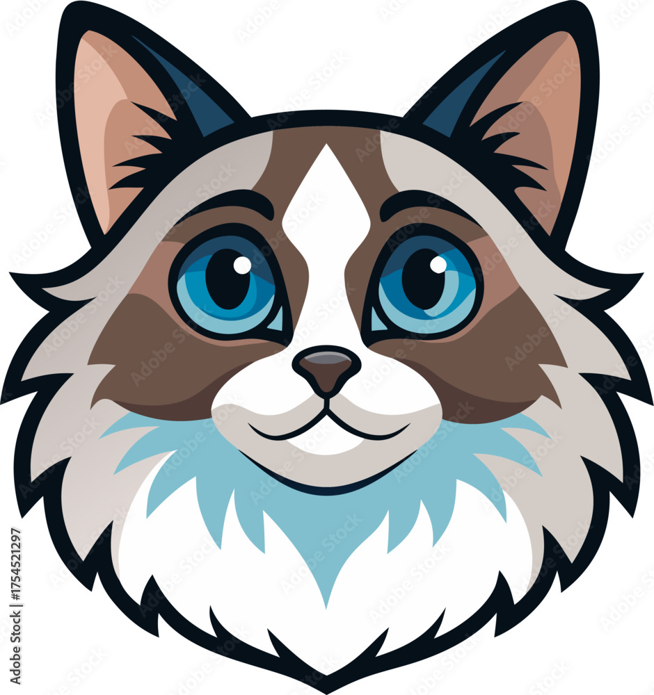 Fototapeta premium Ragdoll cat head , vector icon, white background