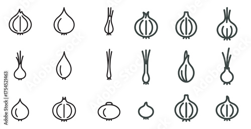 Vegetable and herb outline icons set – line, silhouette, kitchen and cooking graphics