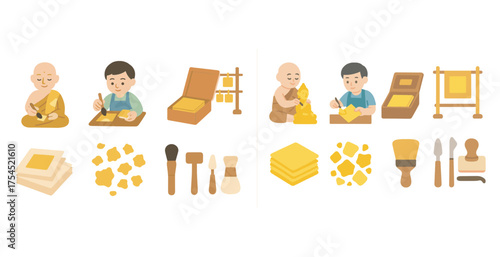 Thai craft and culture icons set – flat, filled, artisan and handicraft symbols