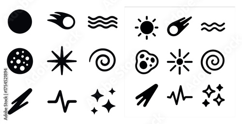 Astronomy silhouette icons set – planetary, cosmic, celestial design elements