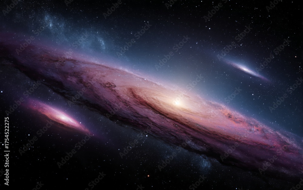 Fototapeta premium Stunning view of spiral galaxy showcasing vibrant colors and cosmic details among stars in deep space with captivating beauty
