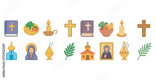 Religious and spiritual icons set – flat, filled, worship and faith symbols