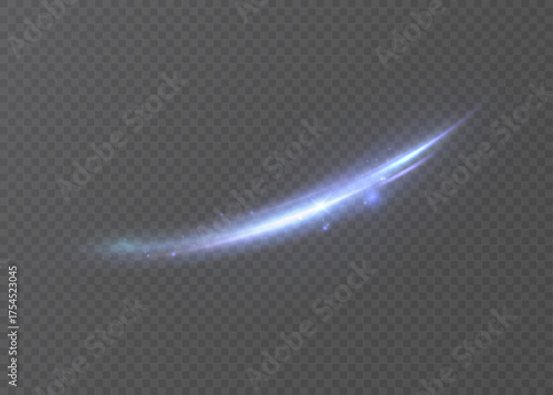 A bright, blue, curved light line with shimmering glitter and fine sparkles on a transparent mesh. A dynamic, glowing arc for overlays, fantasy fragments, and game interfaces.